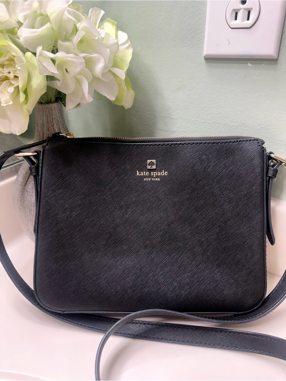 kate spade Black Saffiano Leather Crossbody Bag